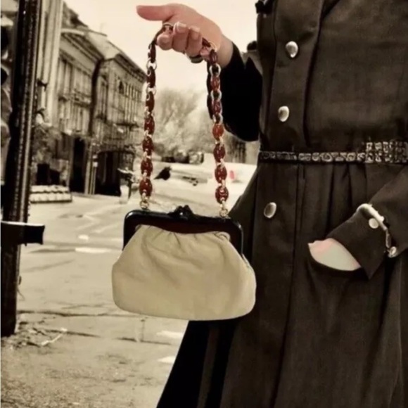 Vtg Walborg Italy Retro Chic City Leather Bag Lucite Chain Strap Barbiecore - Picture 8 of 8
